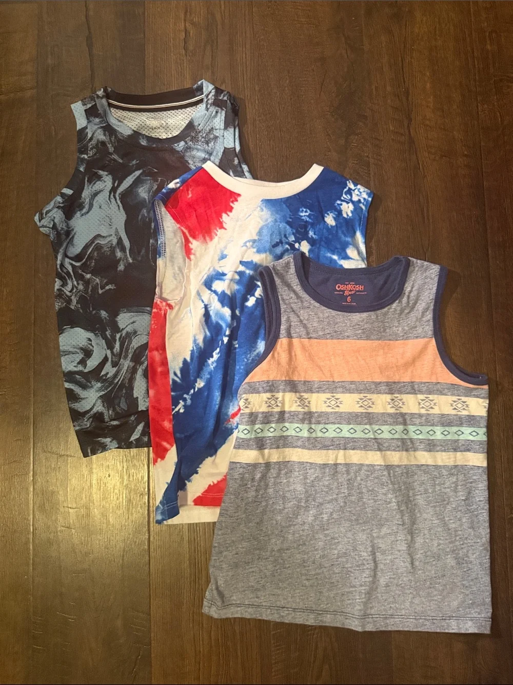 OshKosh B'gosh Boys 3-Pack Tanks with Blue, Gray & Red Patterns